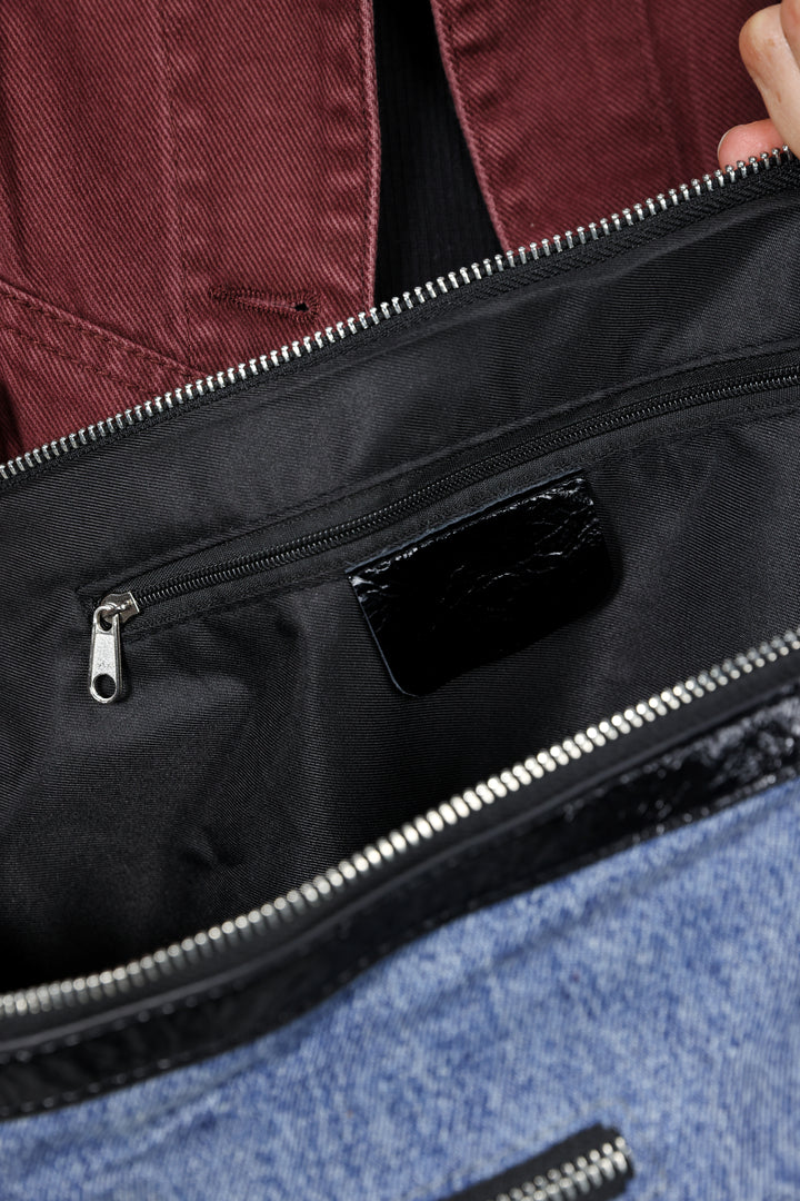 תיק כותנה גוון ג'ינס עם תא פנימי שחור Rock Denim Bag 
