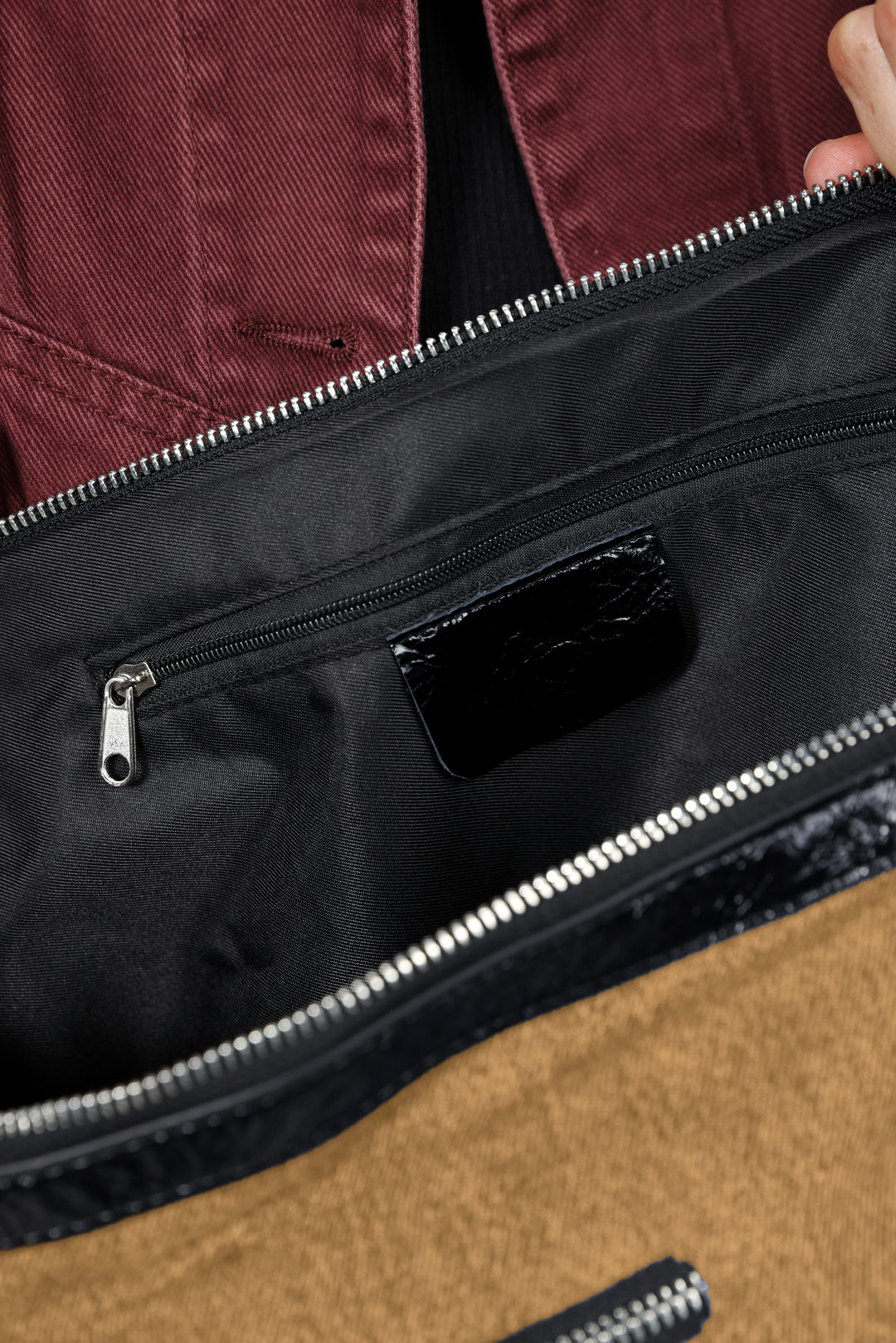תיק כותנה חום עם תא פנימי שחור Rock Camel Bag 
