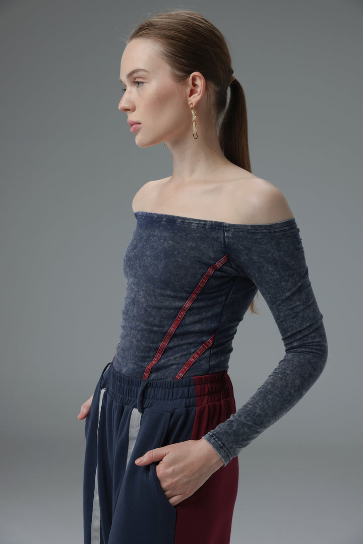 Daniela's Washed Blue Off Shoulder Bodysuit