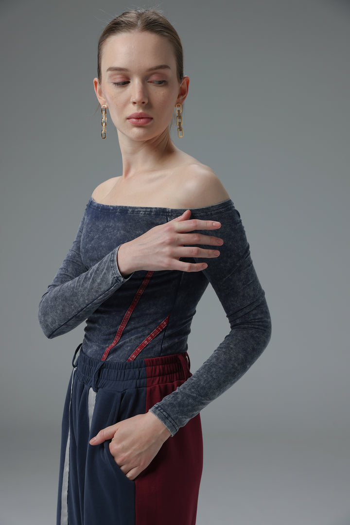 Daniela's Washed Blue Off Shoulder Bodysuit