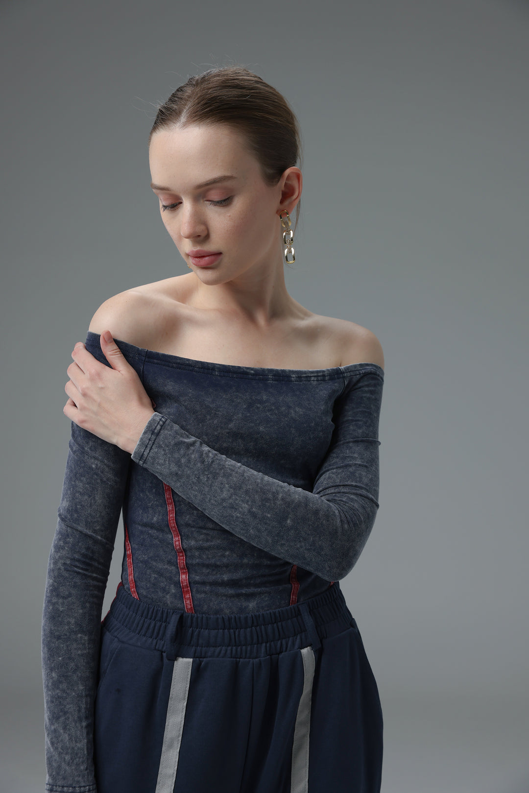Daniela's Washed Blue Off Shoulder Bodysuit