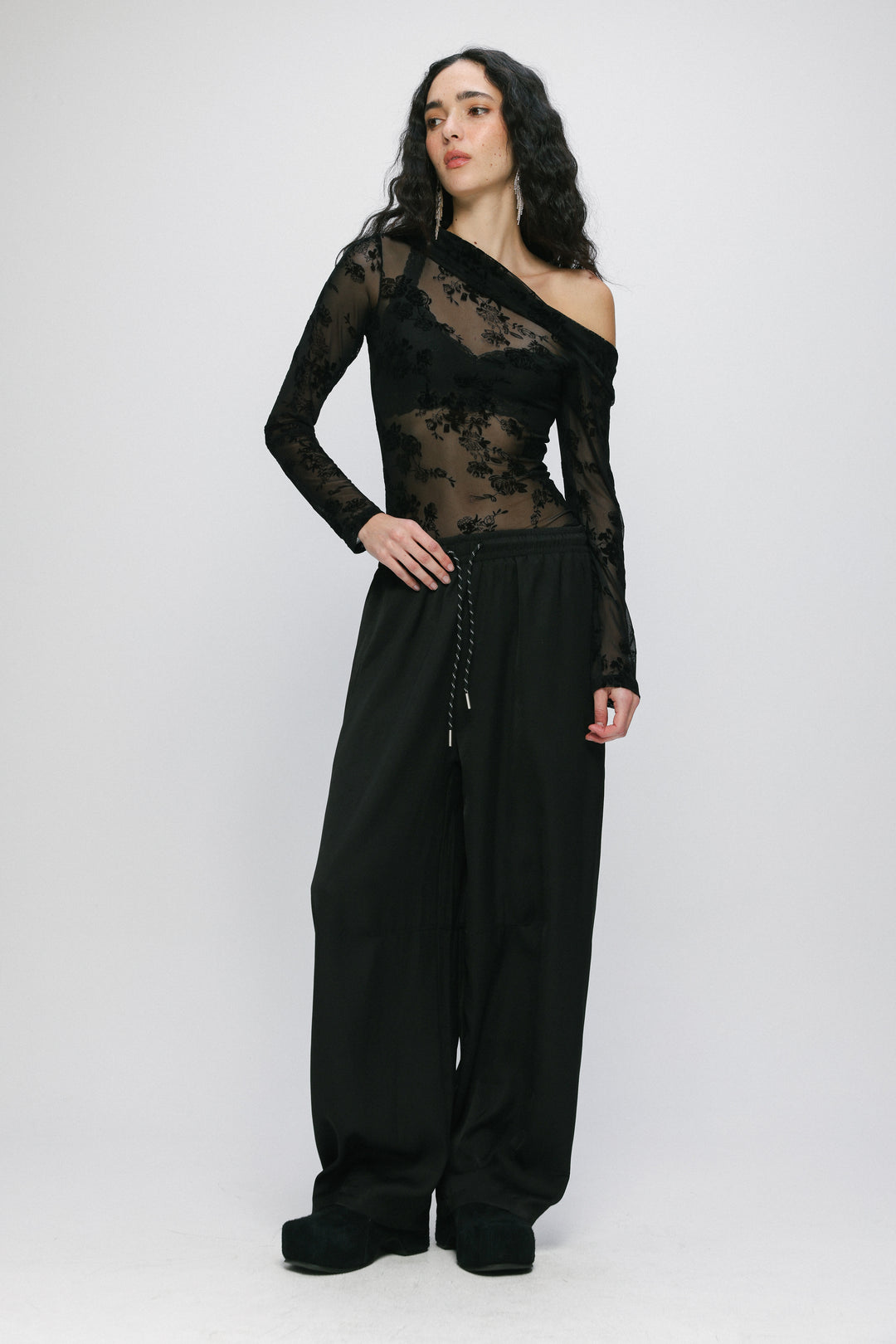 Luna Black Velvet One Shoulder Top
