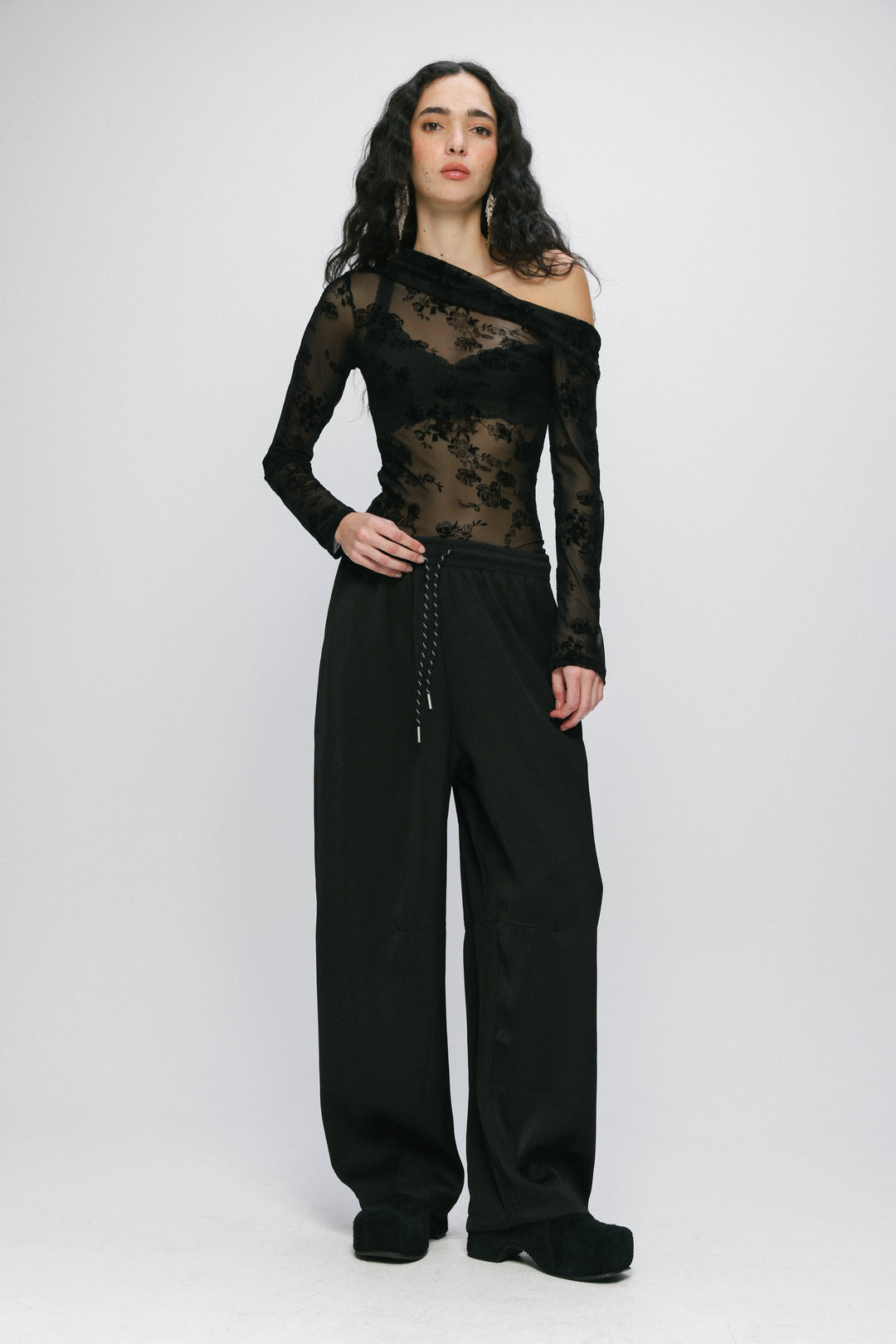 Luna Black Velvet One Shoulder Top