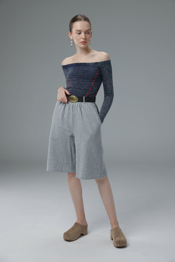 Daniela's Washed Blue Off Shoulder Bodysuit