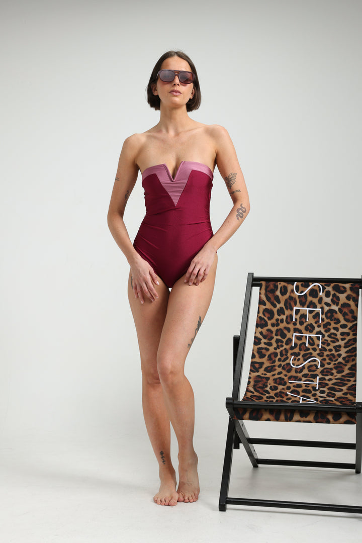 Impressionism Wine/Pink Swimsuit