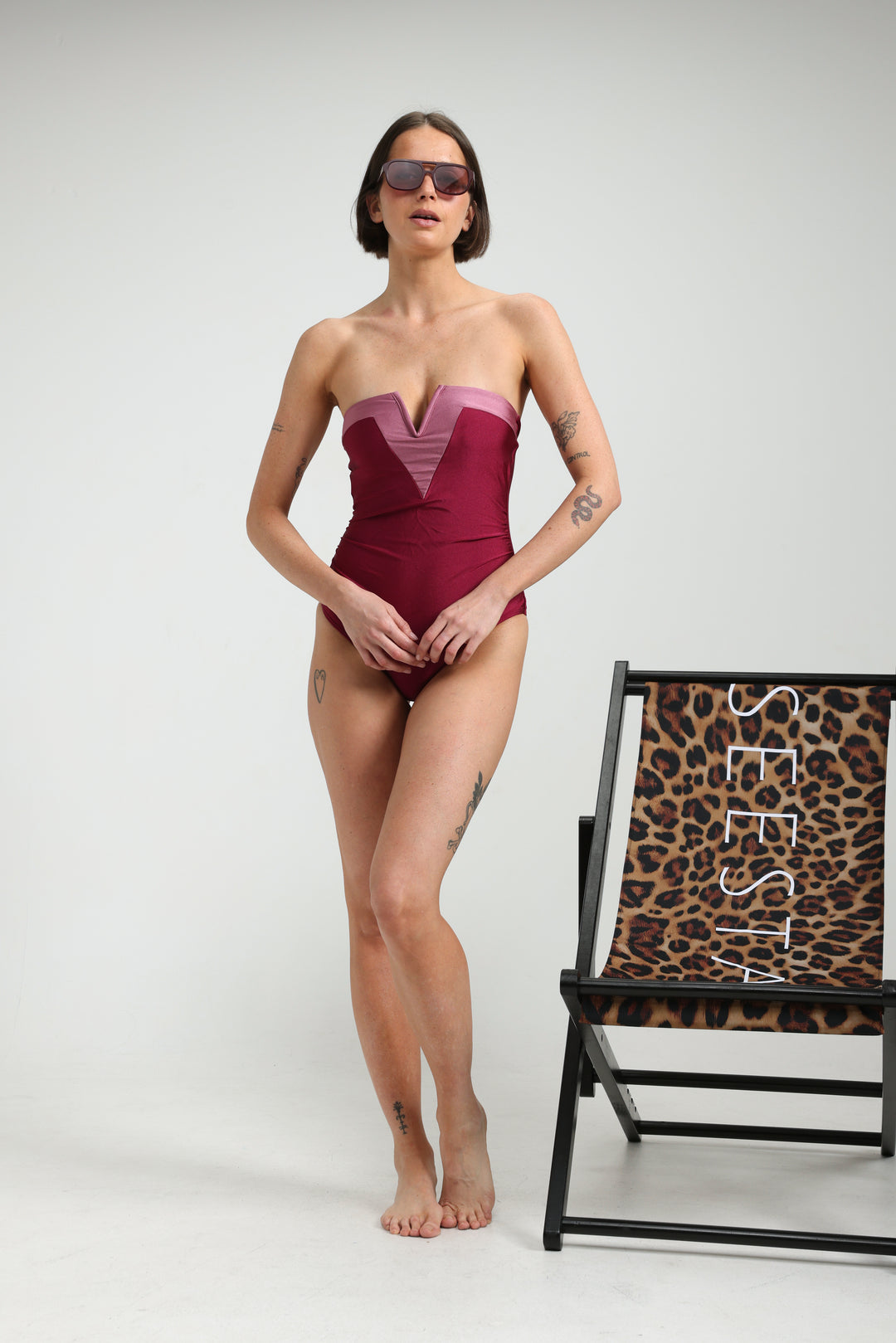 Impressionism Wine/Pink Swimsuit