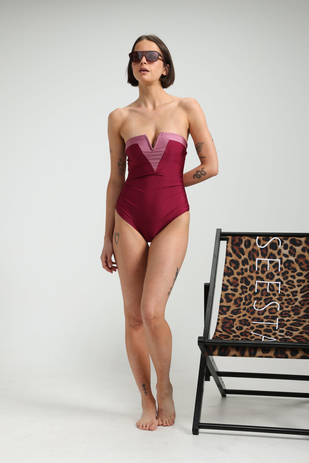 Impressionism Wine/Pink Swimsuit