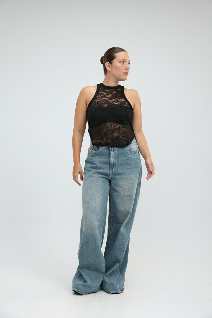 High Neck Black Lace Tank