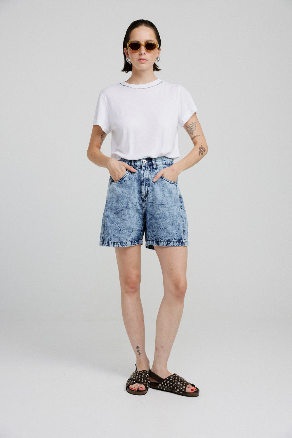 Guri Short Washed Blue Denim Bottoms