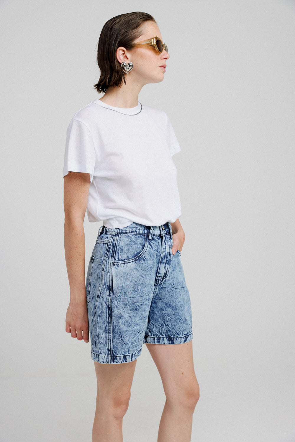 Guri Short Washed Blue Denim Bottoms