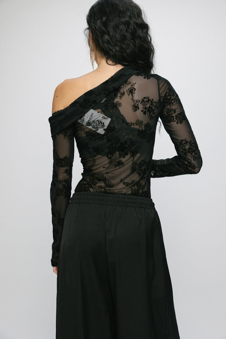 Luna Black Velvet One Shoulder Top