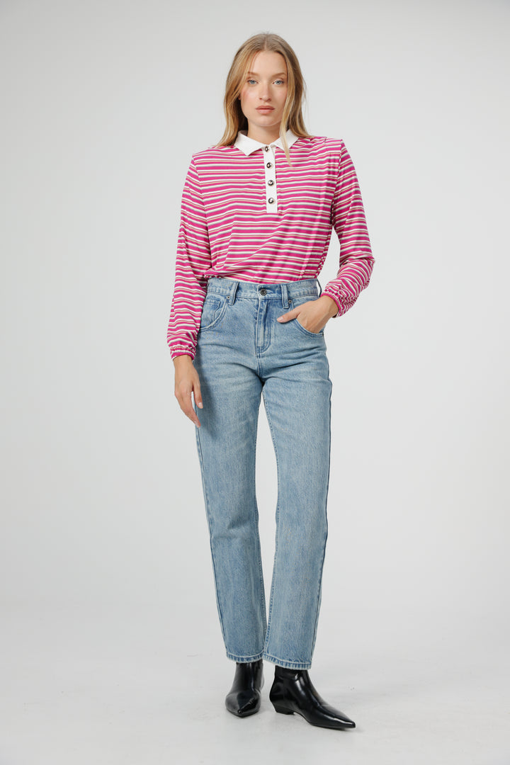 Forward Pink Striped Padded Polo