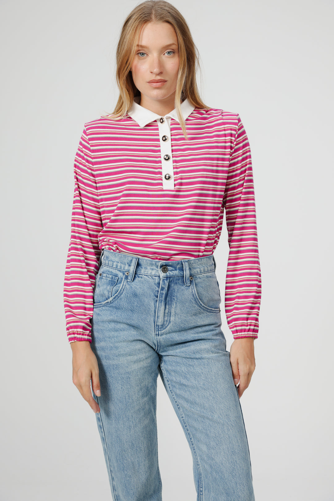 Forward Pink Striped Padded Polo
