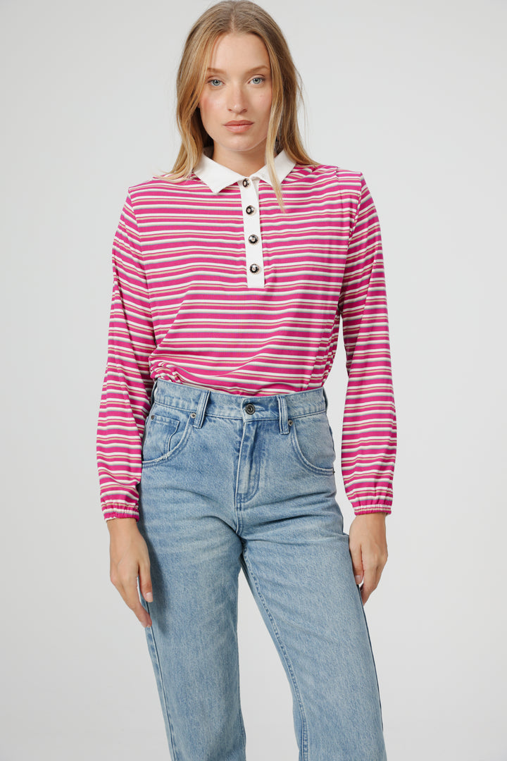 Forward Pink Striped Padded Polo