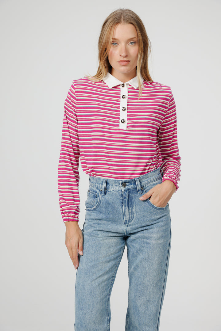 Forward Pink Striped Padded Polo