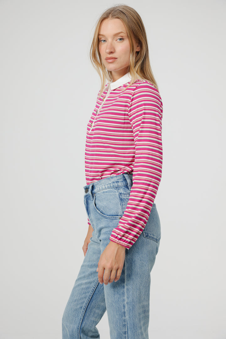 Forward Pink Striped Padded Polo