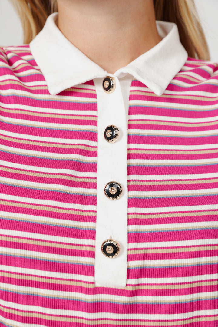 Forward Pink Striped Padded Polo