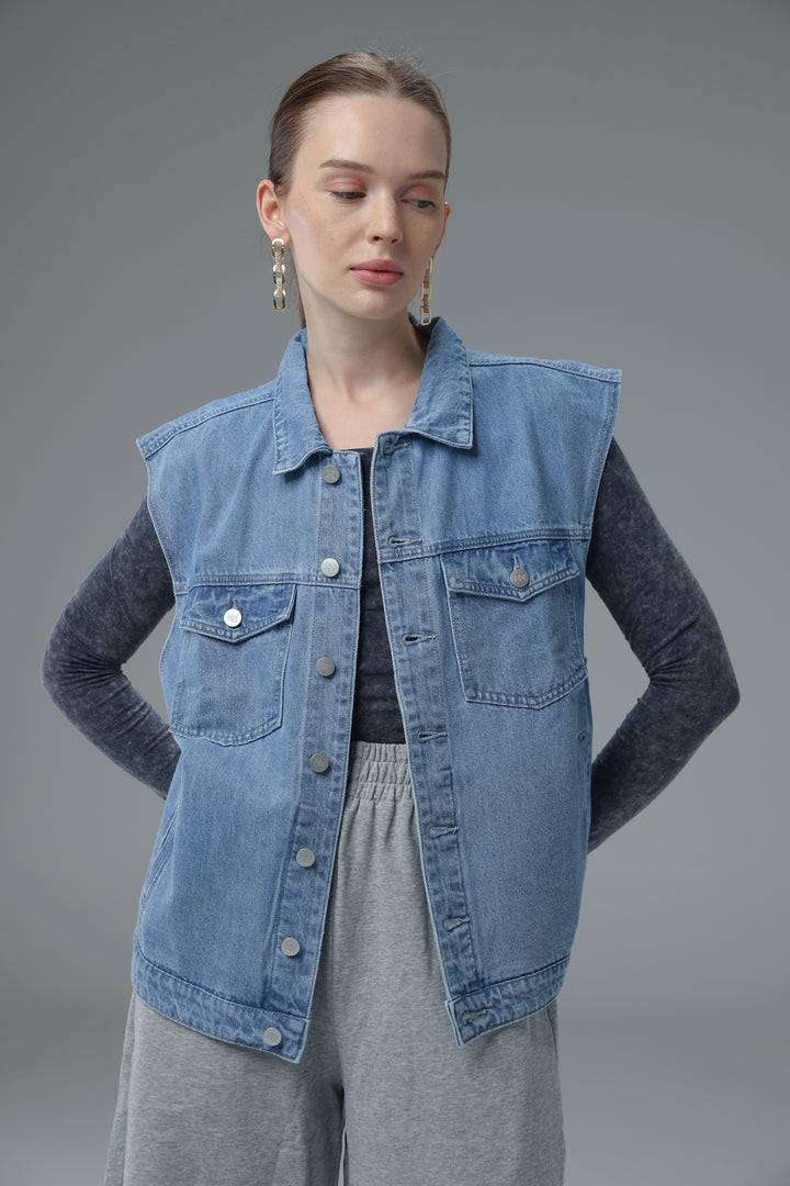 Daniela's Light Blue Embroidered Denim Vest