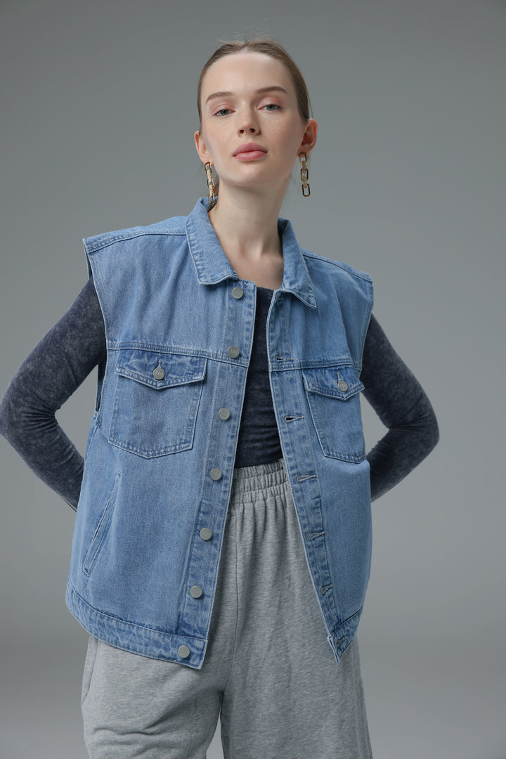 Daniela's Light Blue Embroidered Denim Vest
