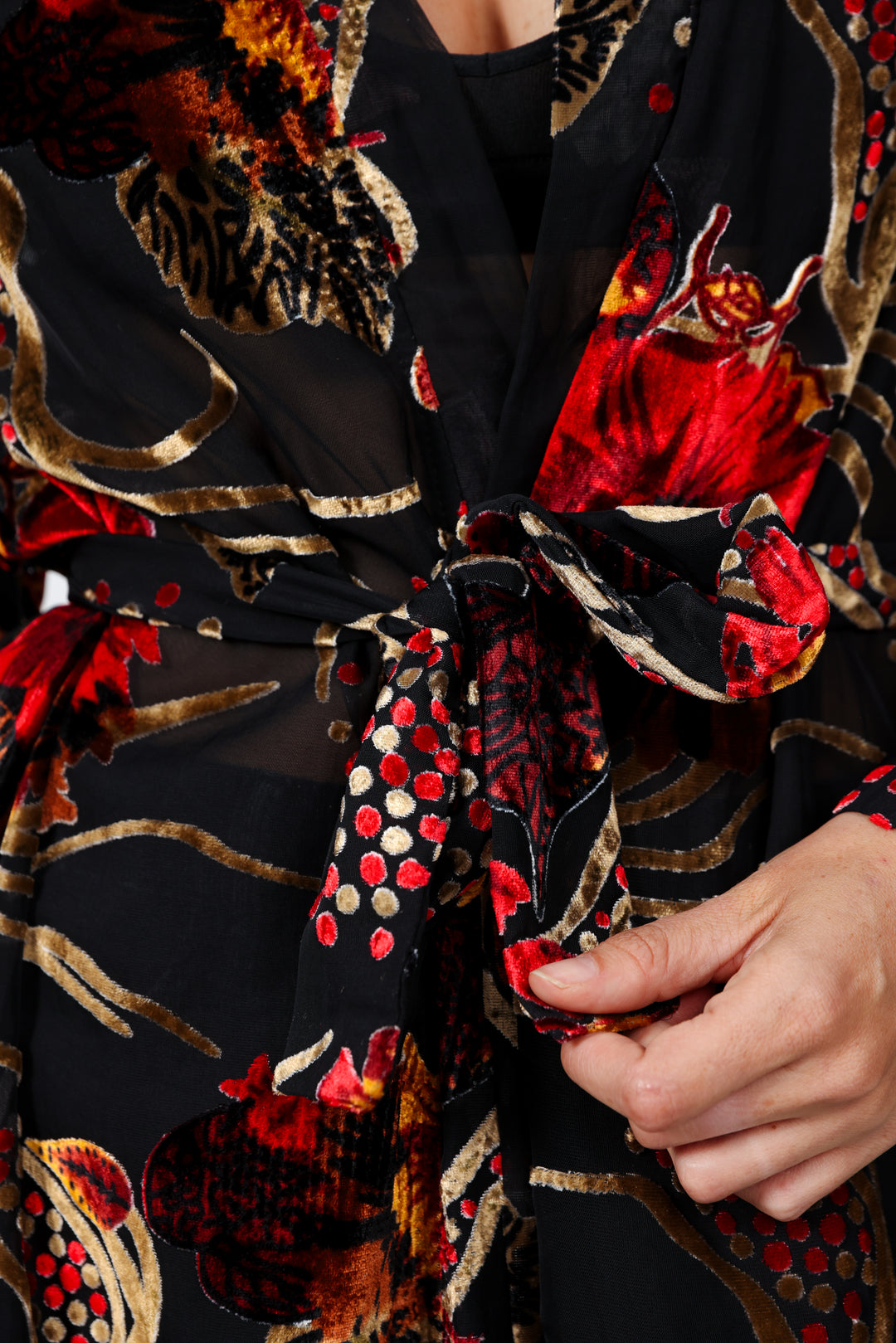 Long Floral Velvet Black Kimono