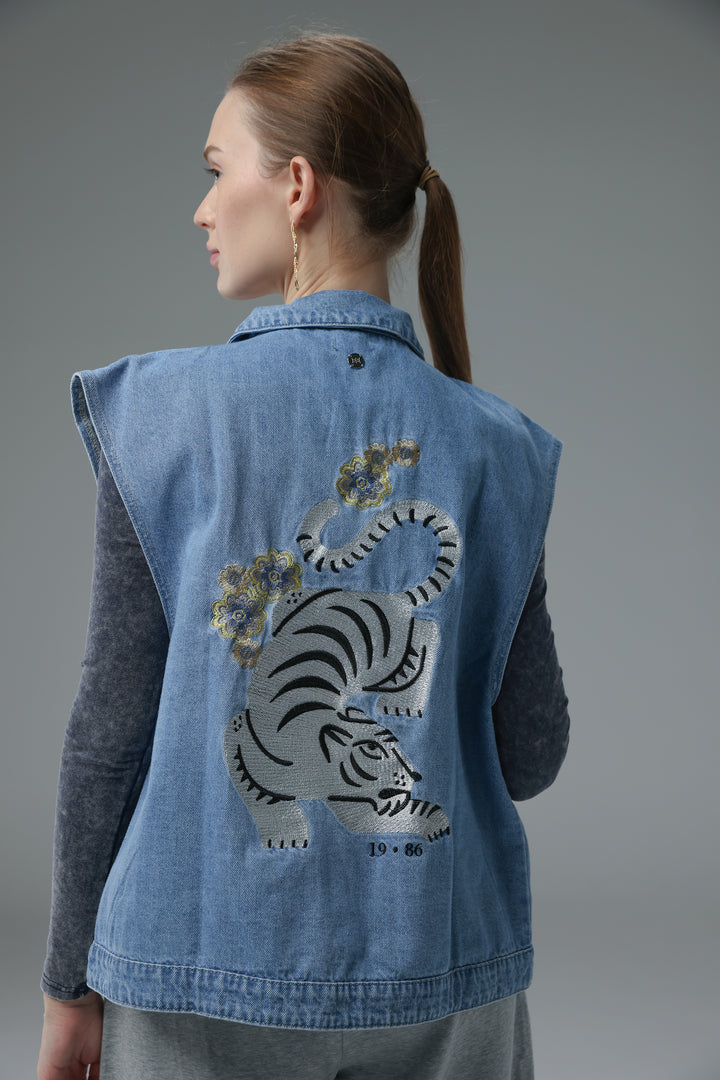 Daniela's Light Blue Embroidered Denim Vest