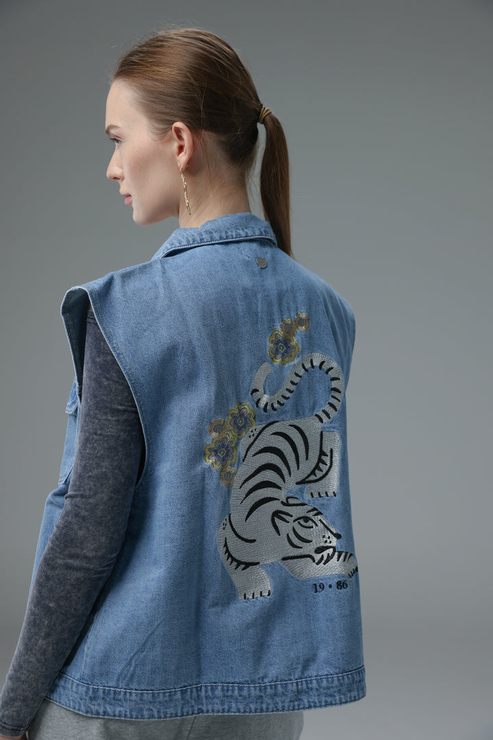Daniela's Light Blue Embroidered Denim Vest