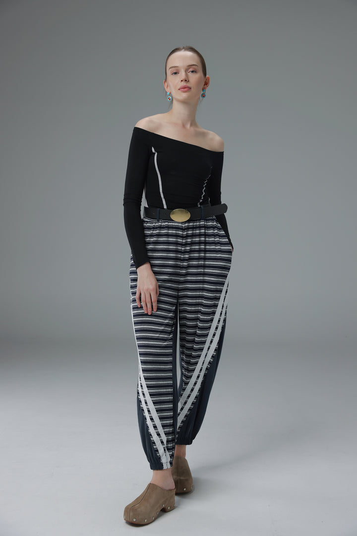 Daniela's Black Mixed Off Shoulder Bodysuit