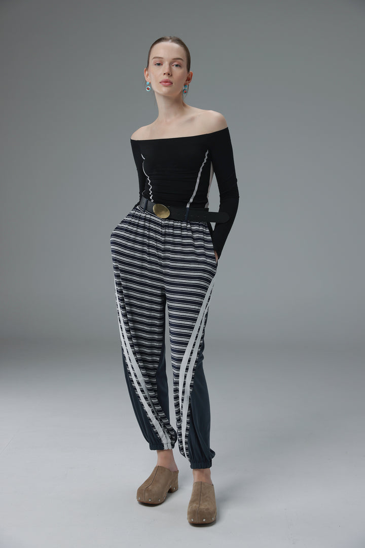 Daniela's Black Mixed Off Shoulder Bodysuit