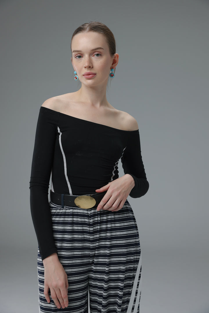 Daniela's Black Mixed Off Shoulder Bodysuit