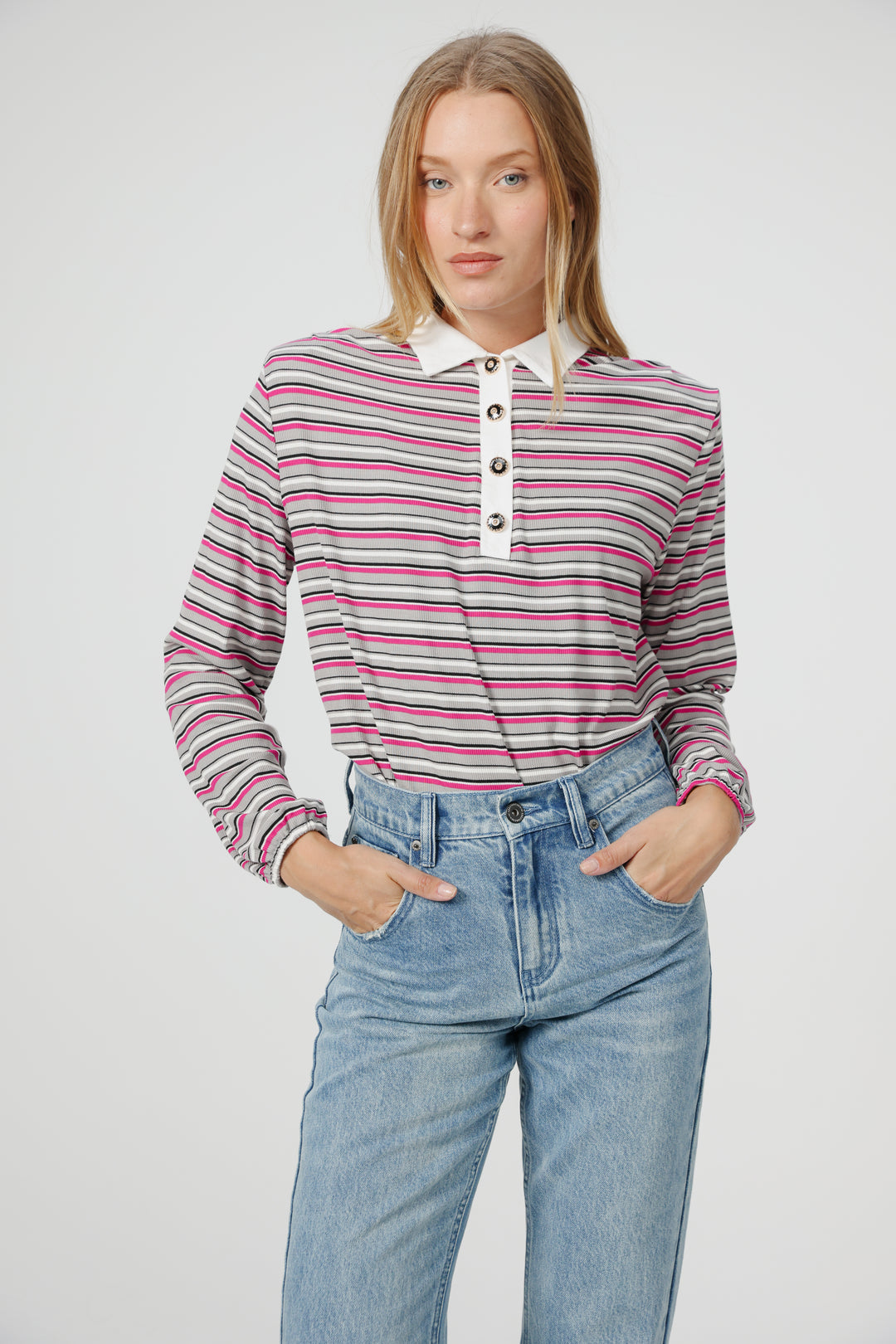 Forward Grey Striped Padded Polo