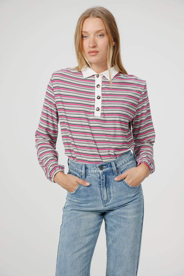 Forward Grey Striped Padded Polo