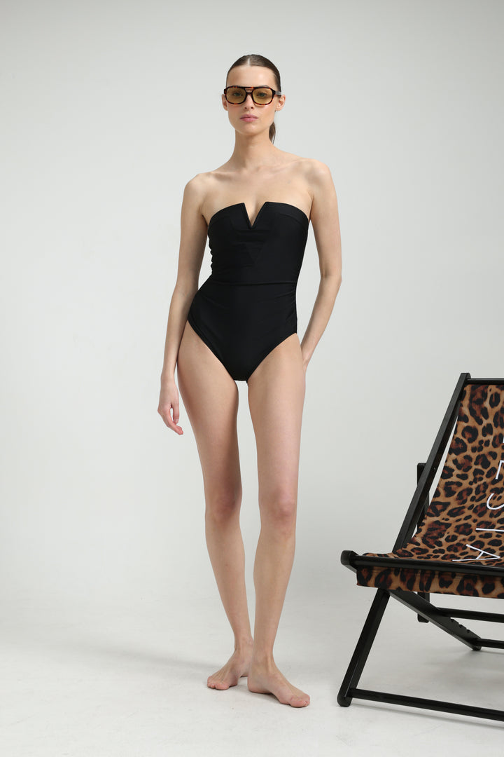 Impressionism Black Swimsuit בגד ים שלם סטרפלס שחור