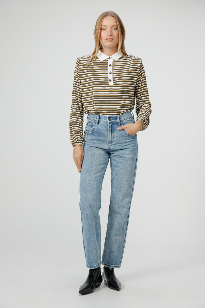 Forward Olive Striped Padded Polo