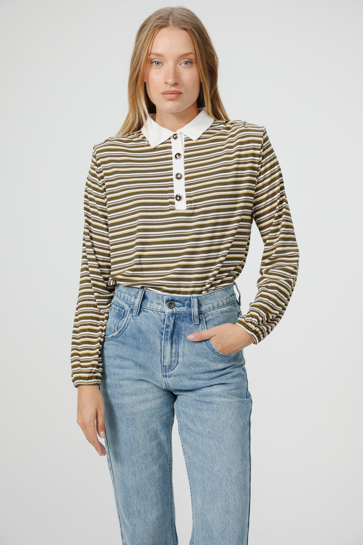 Forward Olive Striped Padded Polo