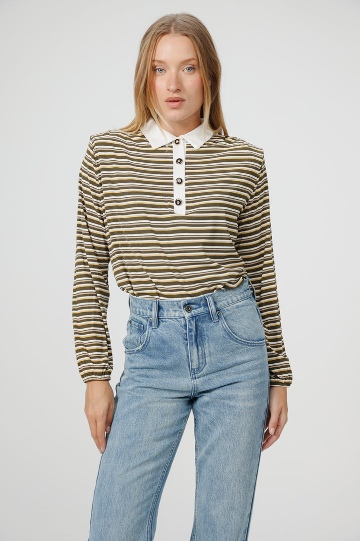 Forward Olive Striped Padded Polo