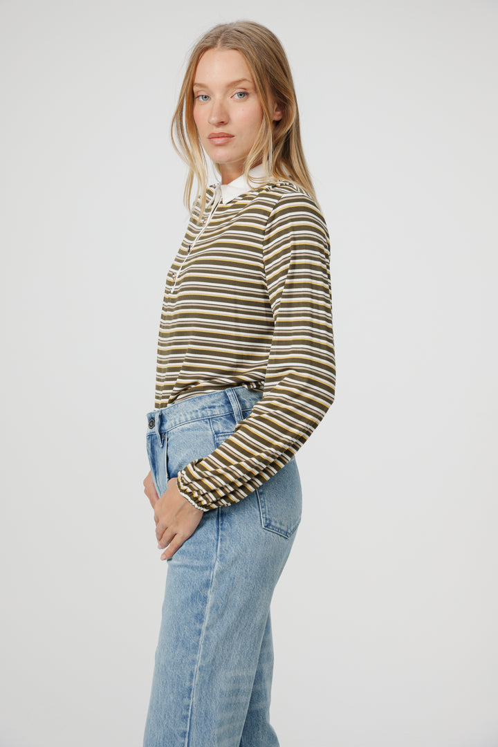 Forward Olive Striped Padded Polo