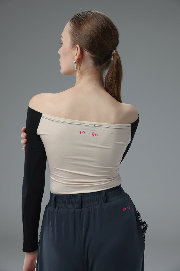 Daniela's Black Mixed Off Shoulder Bodysuit