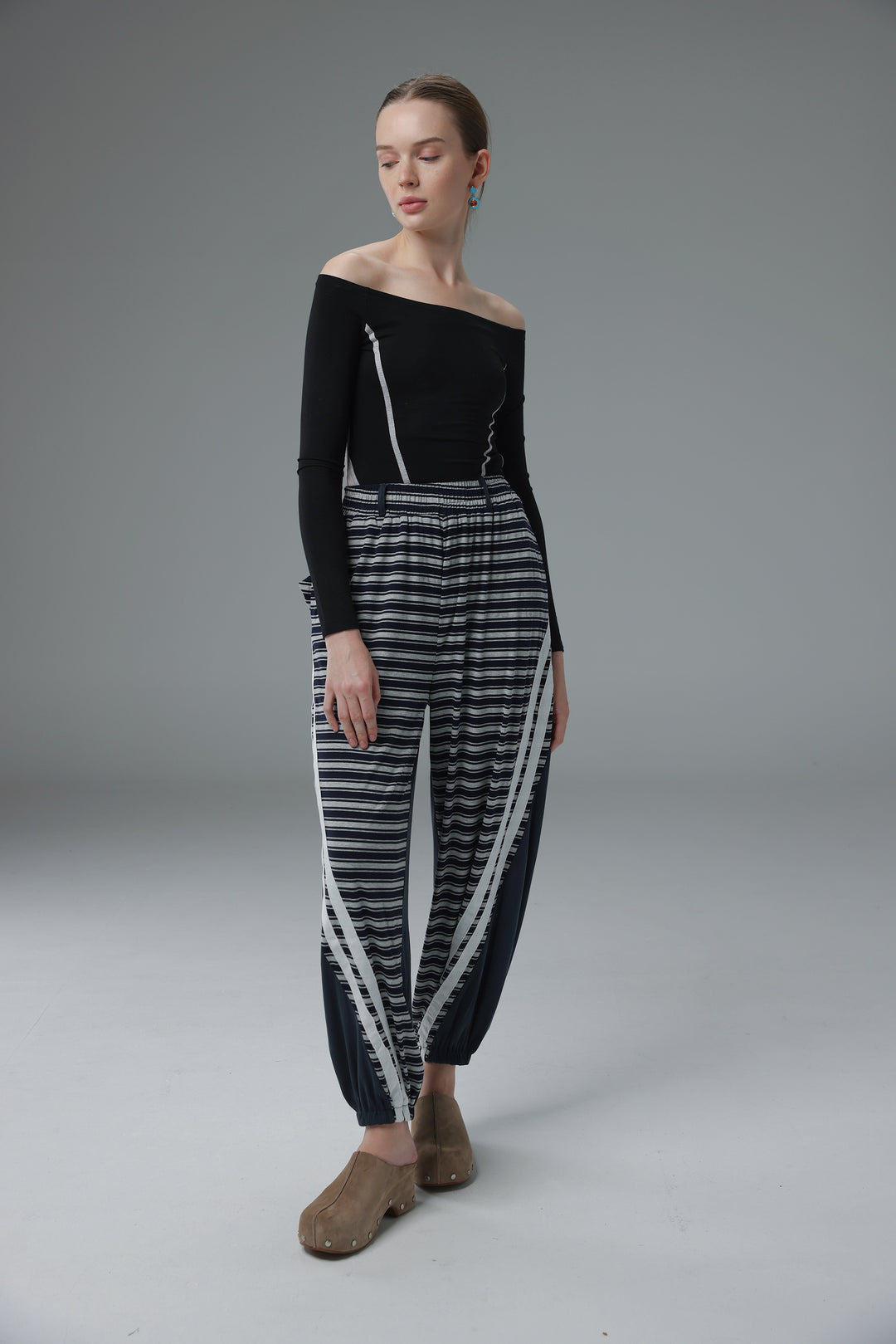 Daniela's Black Mixed Off Shoulder Bodysuit