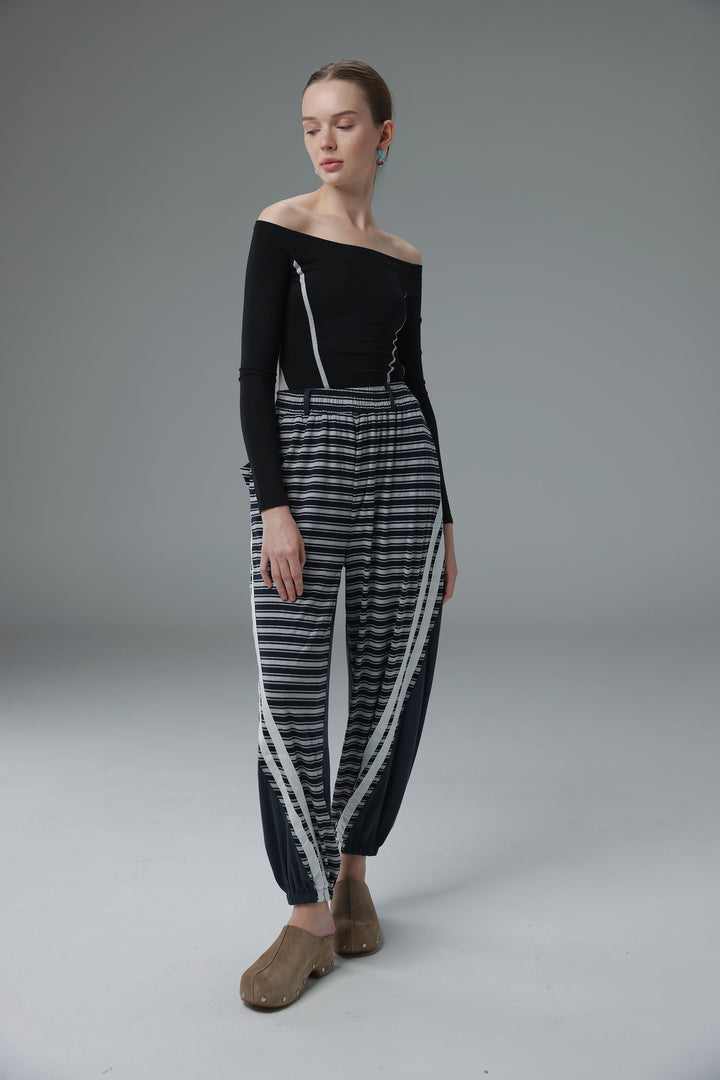 Daniela's Black Mixed Off Shoulder Bodysuit