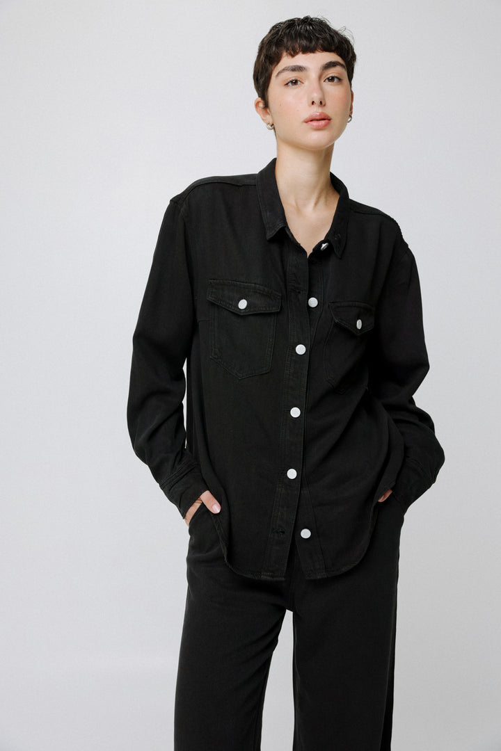 Black Denim Buttoned Shirt