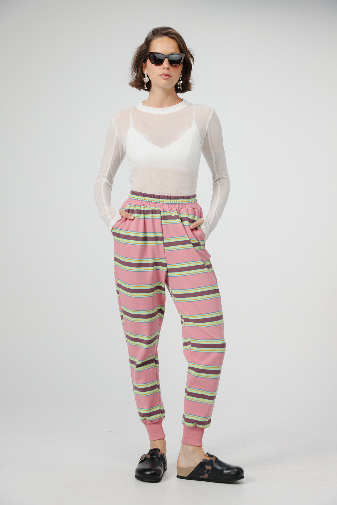 Bestie Pink Striped Joggers