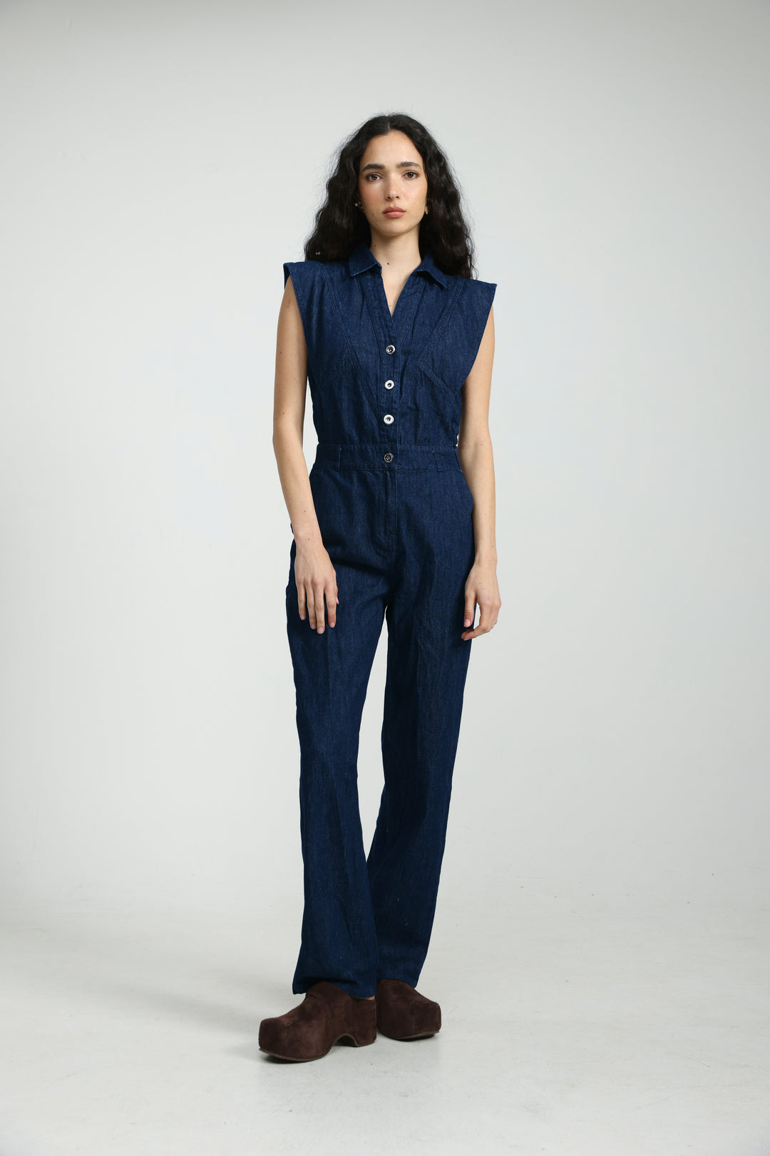 Sleeveless Blue Denim Jumpsuit