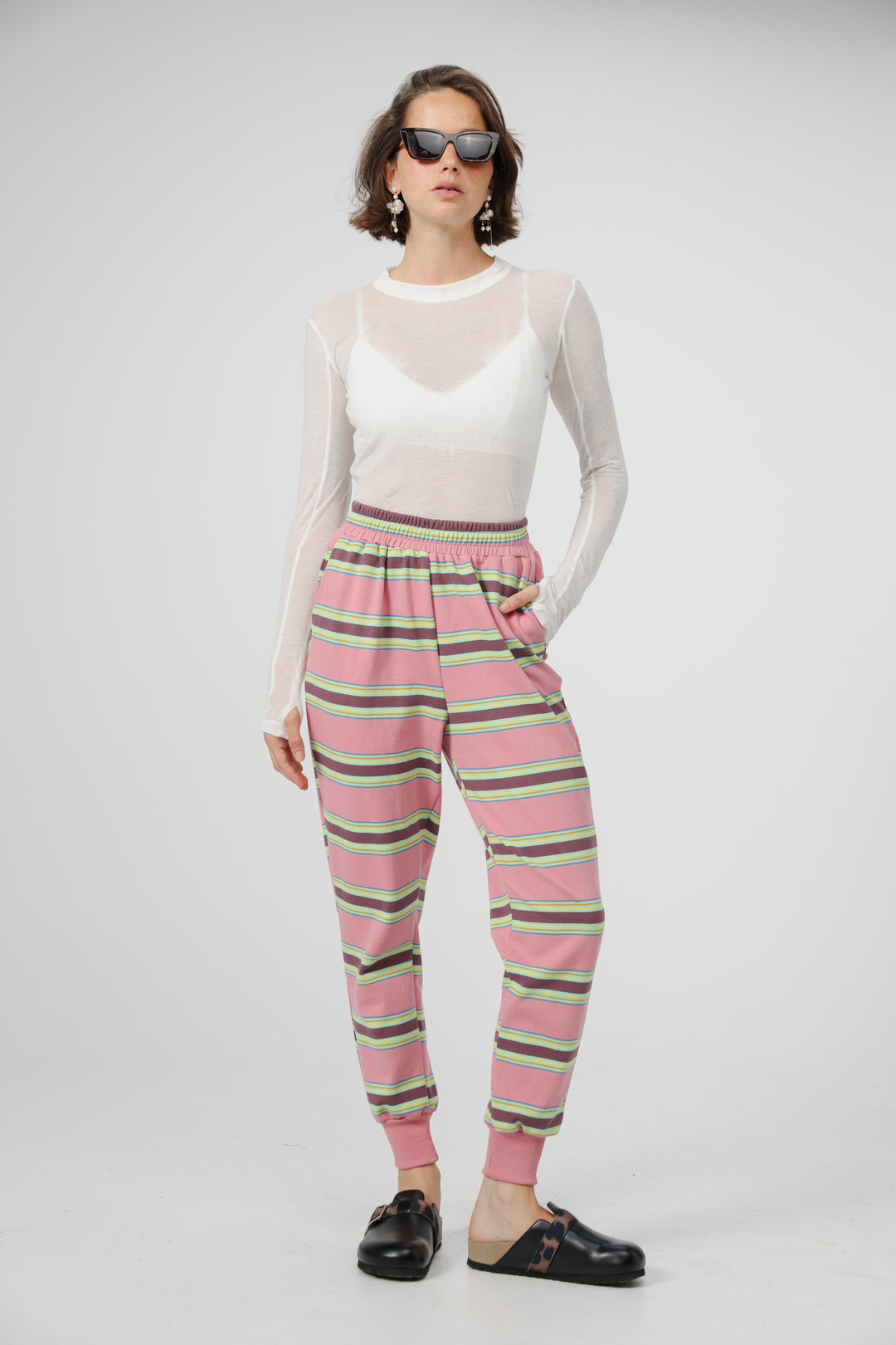 Bestie Pink Striped Joggers