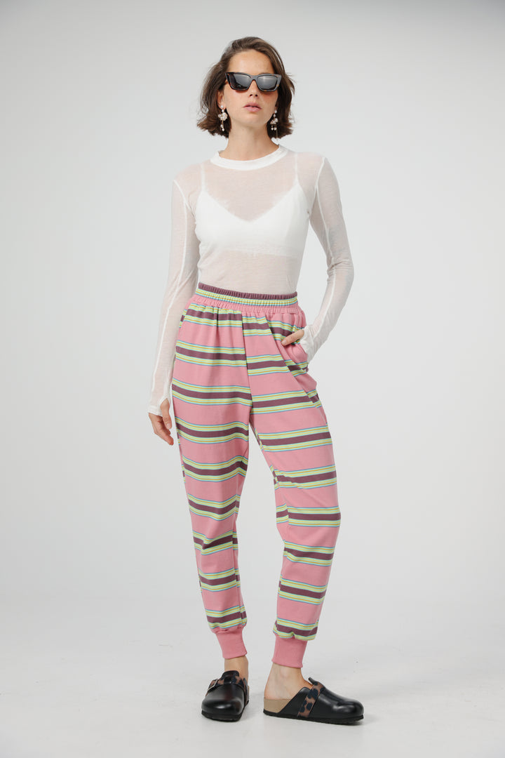 Bestie Pink Striped Joggers