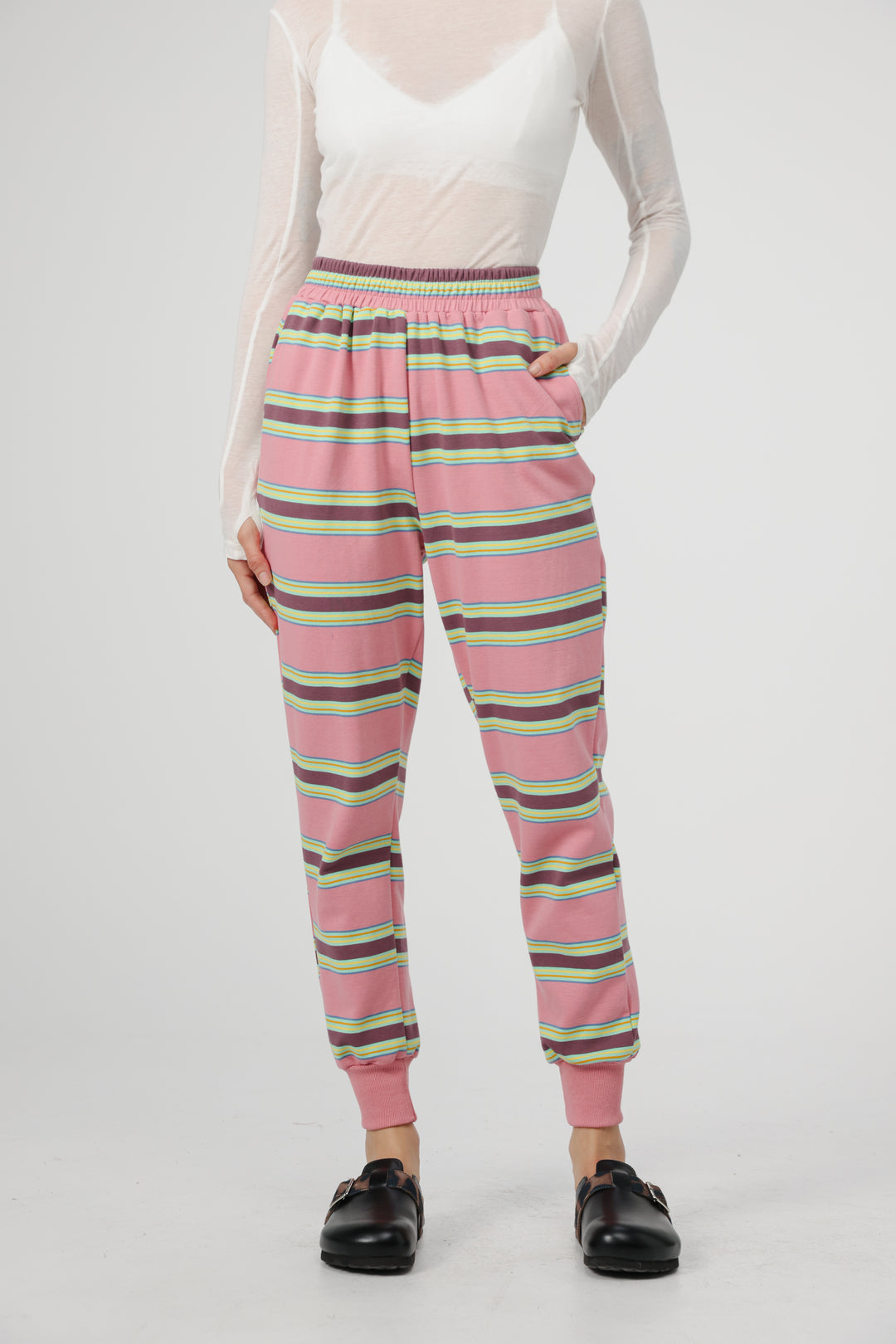 Bestie Pink Striped Joggers