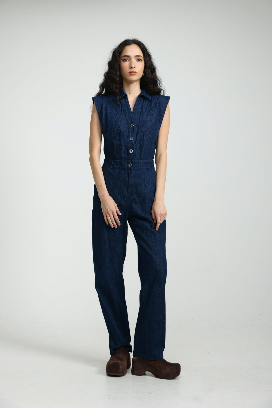 Sleeveless Blue Denim Jumpsuit