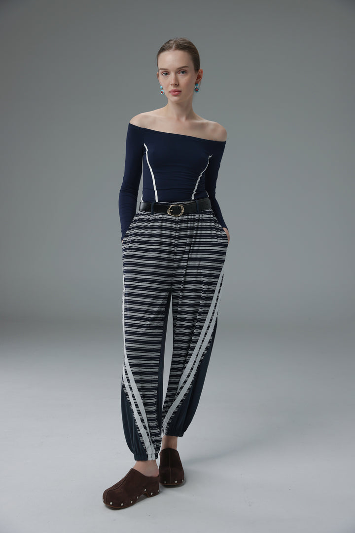 Daniela's Navy/Stripes Mix Joggers