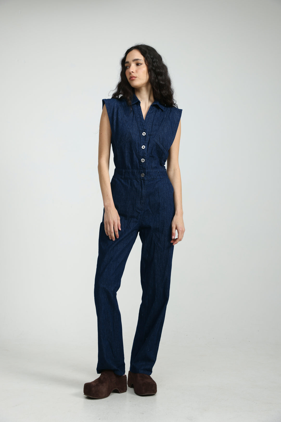 Sleeveless Blue Denim Jumpsuit