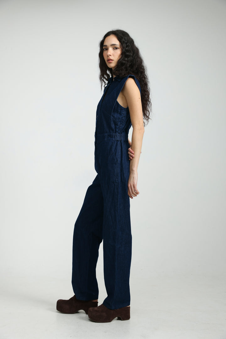 Sleeveless Blue Denim Jumpsuit