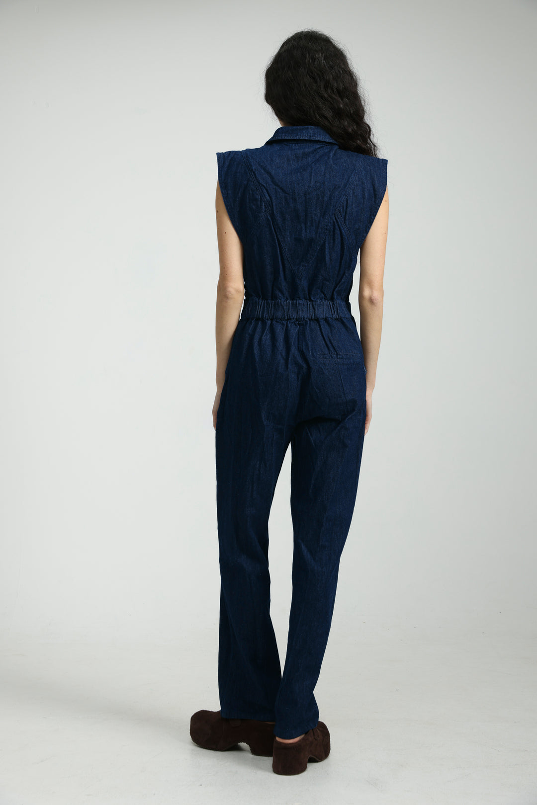 Sleeveless Blue Denim Jumpsuit